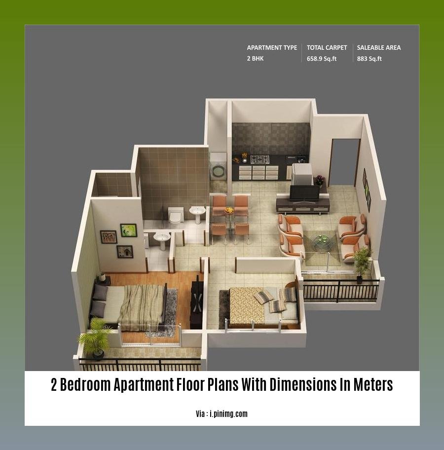 2 bedroom apartment floor plans with dimensions in meters