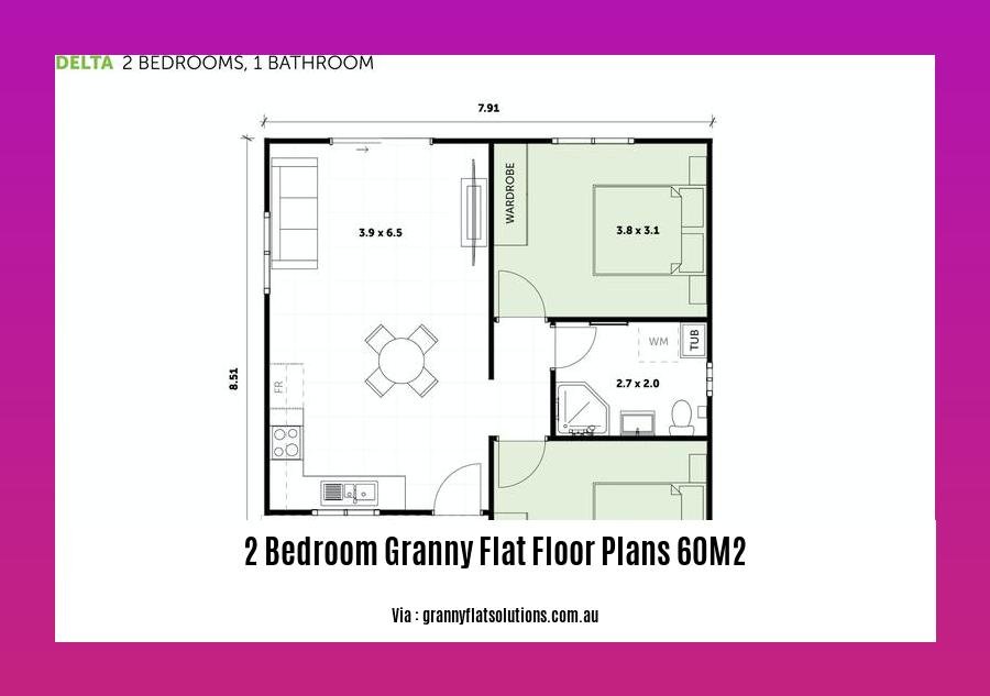 2 bedroom granny flat floor plans 60m2