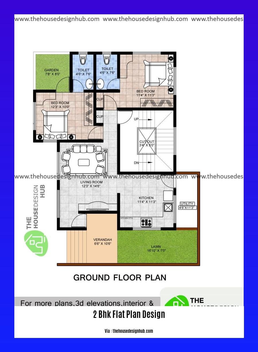 2 bhk flat plan design