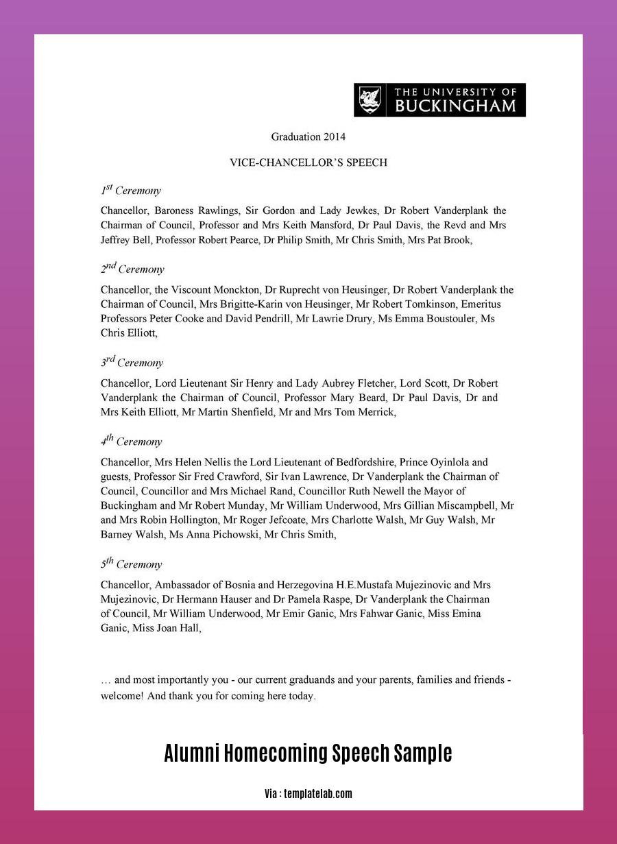 alumni homecoming speech sample