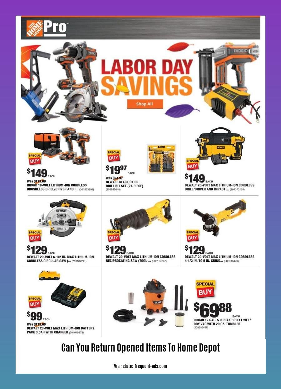 can you return opened items to home depot