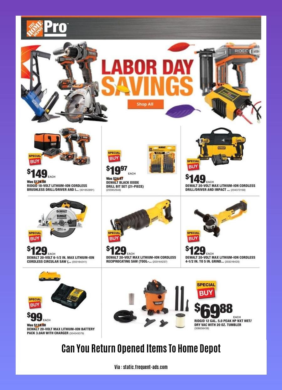 can you return opened items to home depot