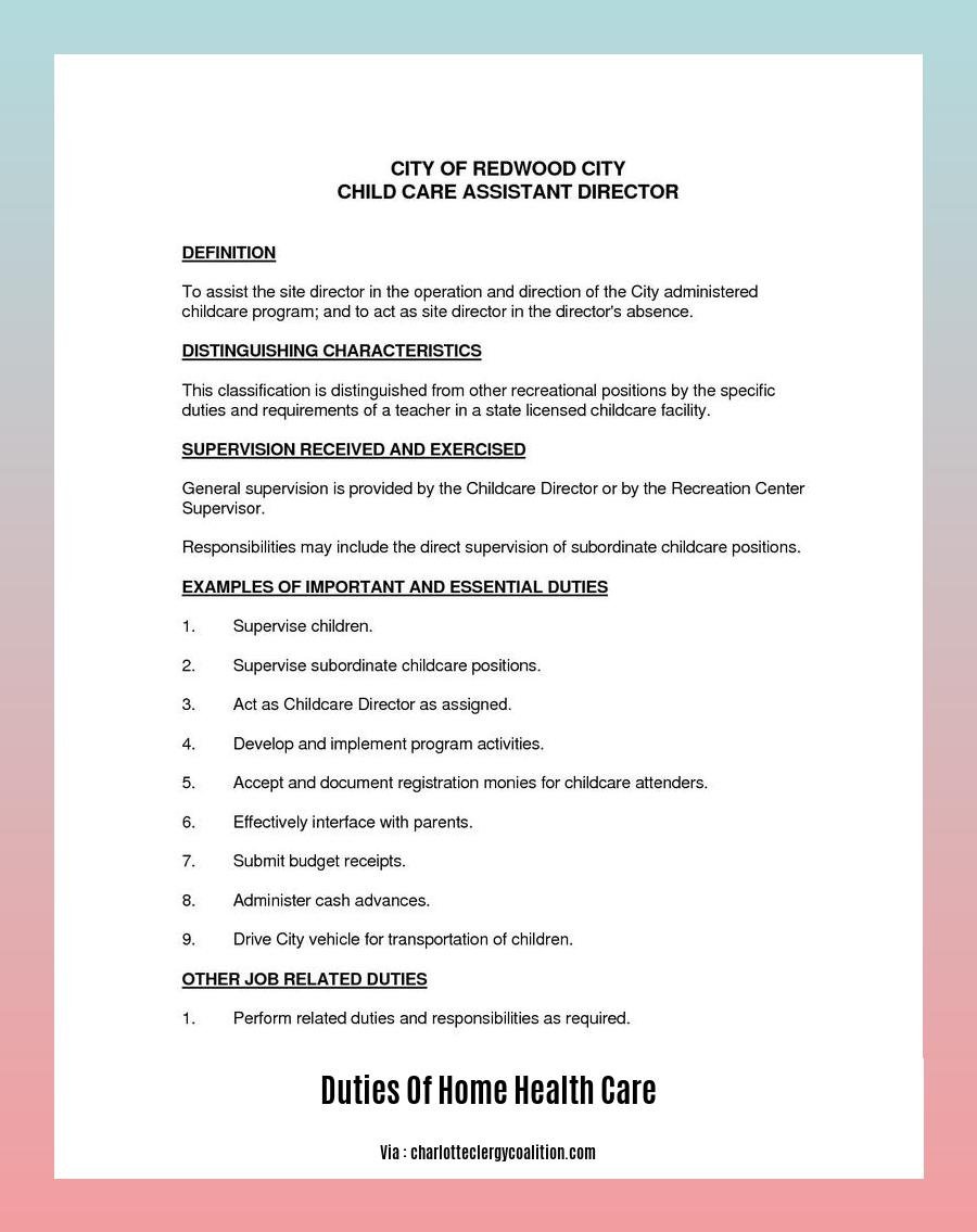 duties of home health care