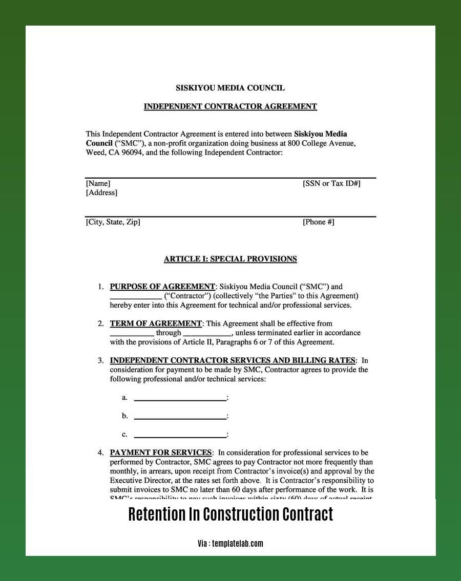 retention in construction contract