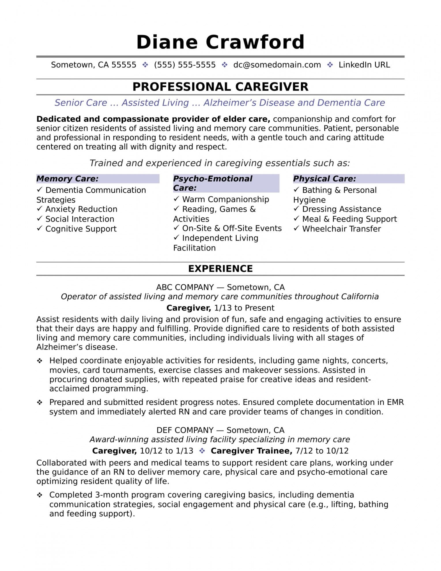 home care job description