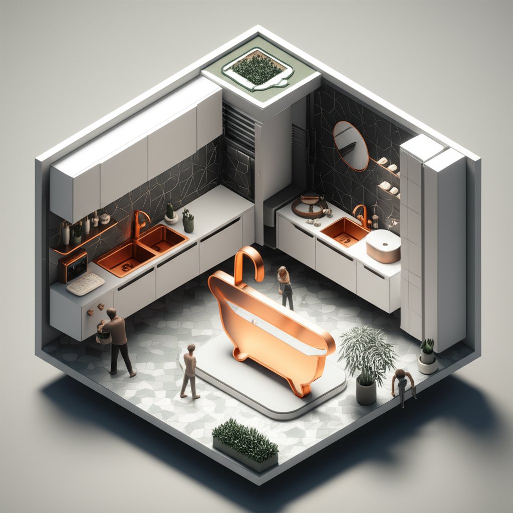 Stylish kitchen and bathroom decor showcasing modern design and functionality.