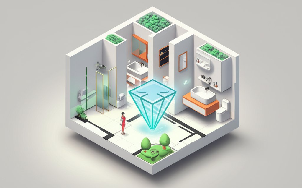 Glass tile bathroom: bright, modern, easy-clean design.