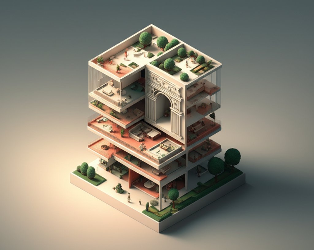 Modern Italian design integrates seamlessly in new construction. Elegant architecture.