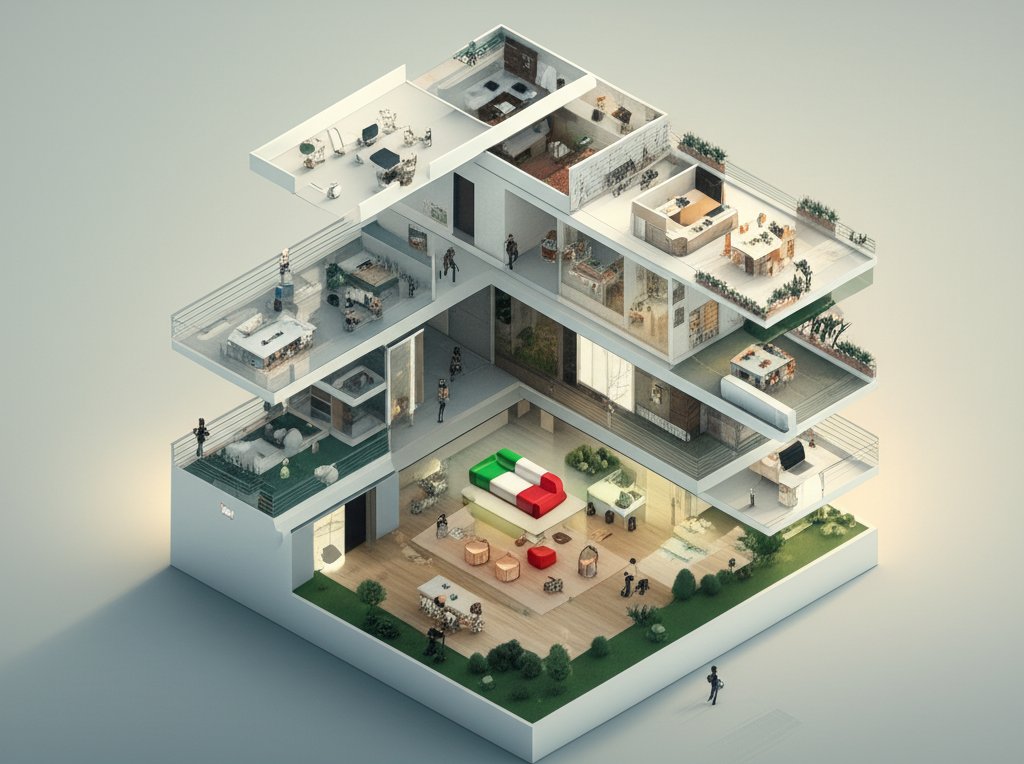 Italian space-saving design: Optimized living solutions, ingenious storage, beautiful, functional home.