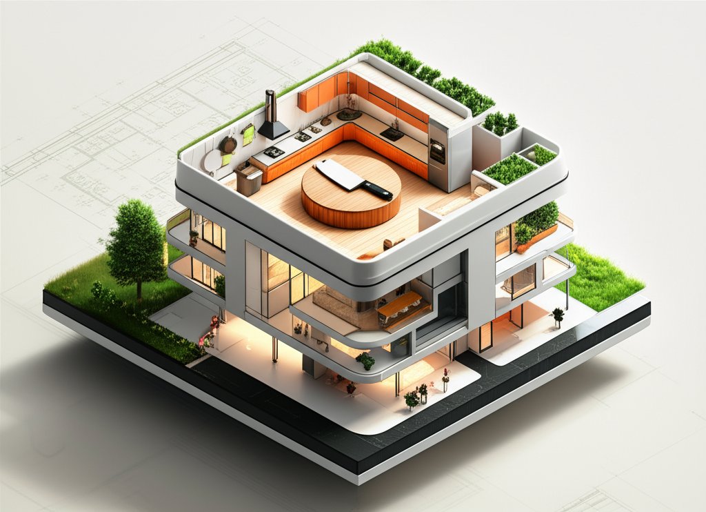 Modern butcher block kitchen: warm wood countertops, sleek design, and inviting space.