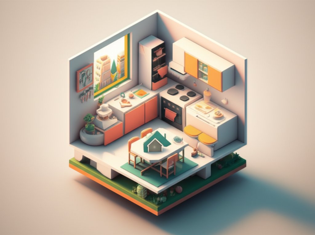 Small studio apartment kitchen design with space-saving solutions, bright and modern.