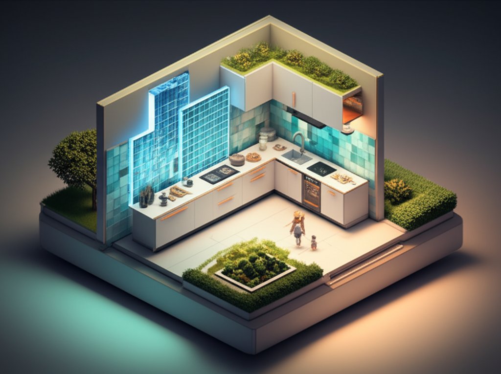 Sleek glass tile backsplash in modern kitchen: durable, stylish, and easy to clean.