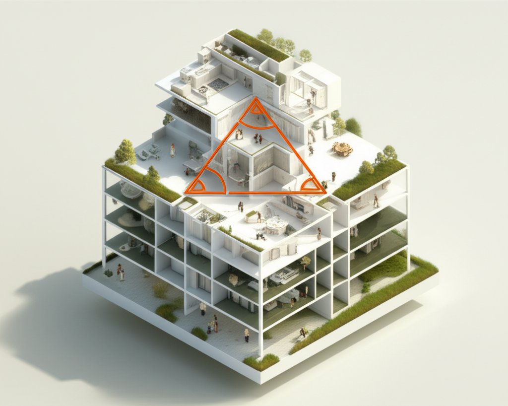 Efficient kitchen layout: Work triangle and modern design for optimal workflow.