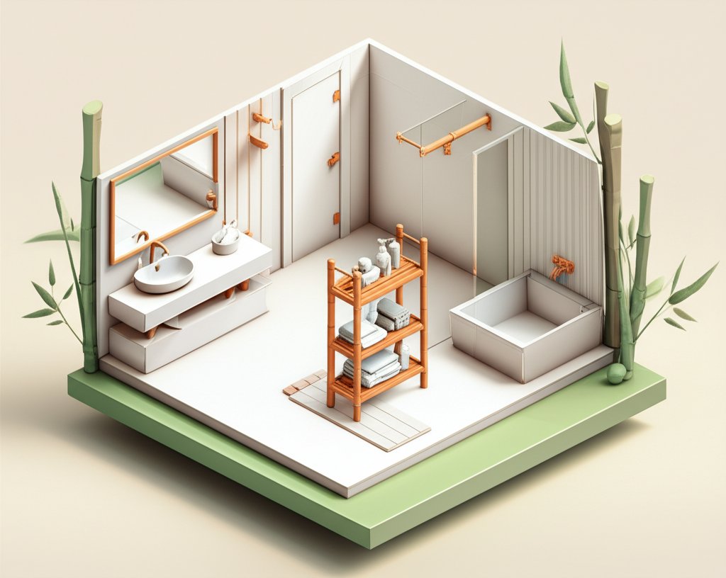 Stylish bamboo bathroom shelving for organized, eco-friendly bathroom storage.