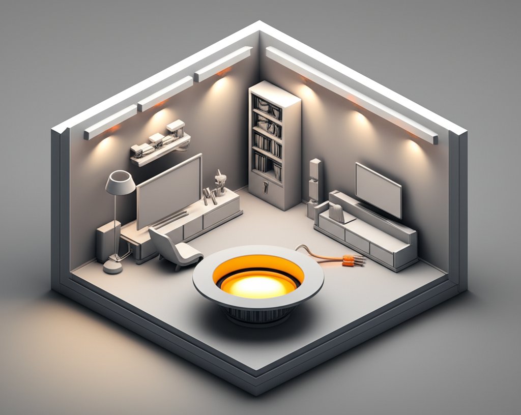 Modern finished basement with bright, energy-efficient recessed lighting.