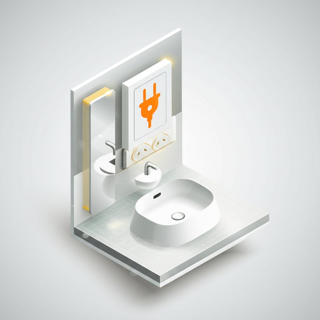 Bathroom light fixture with integrated GFCI electrical outlet.