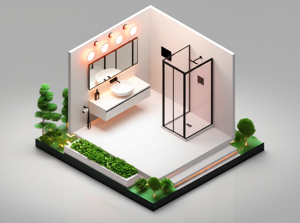Modern bathroom featuring bright, energy-efficient recessed LED lighting.