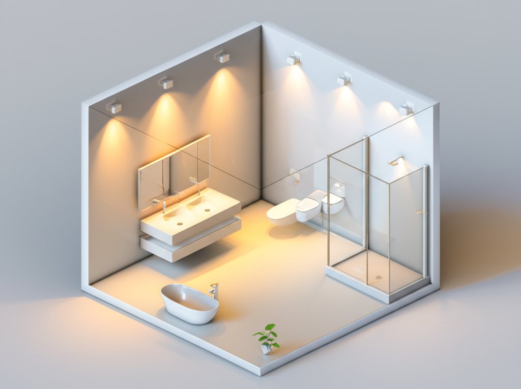 Recessed LED bathroom ceiling spotlights offer sleek, bright, and modern lighting.