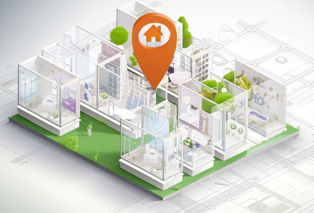 Map identifying local bathroom stores and independent showrooms.