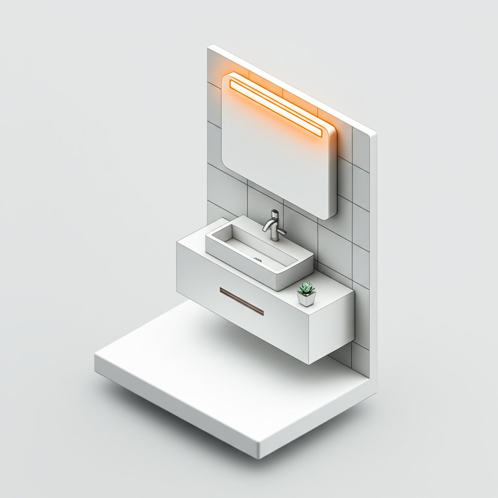 Modern LED lighting illuminates medicine cabinet above bathroom vanity.