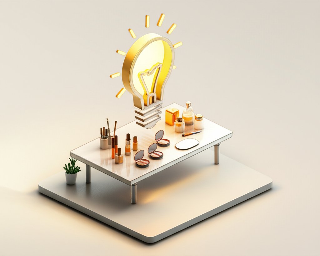 Modern LED table vanity light with mirror, perfect for makeup.