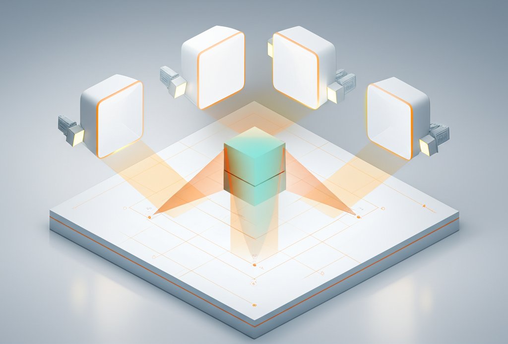Optimal lighting placement for symmetrical, shadow-free light in photography.