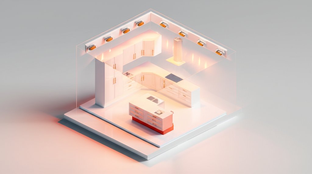 Bright kitchen featuring modern pot lights, enhancing both function and style.