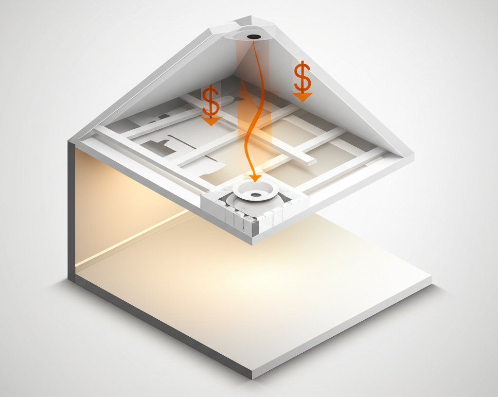 Drafty recessed light casing causes hidden energy drain and heat loss.